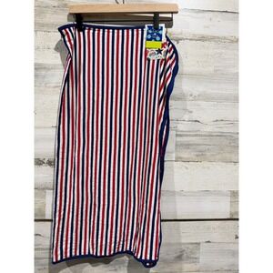 KicKee Pants Swaddle Blanket Baby Toddler Red White Blue Striped Bamboo Soft NWT